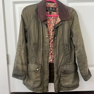 Barbour Beadnell Waxed Jacket Olive with Floral size 6